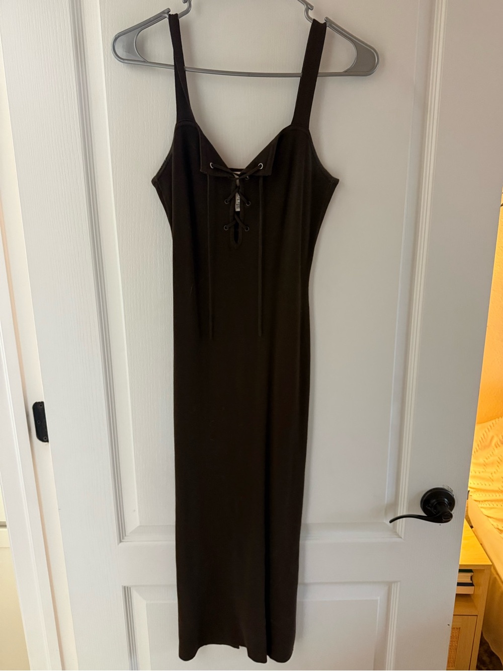 H&M Brown Lace-Up Ribbed Tank MIDI Dress